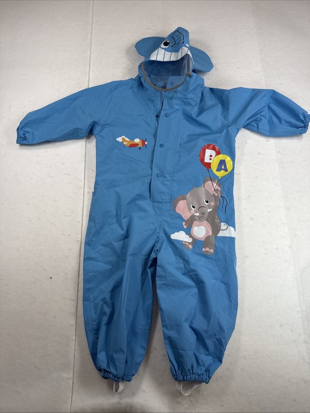 Adorable Blue Elephant Toddler 3T Rain Outfit One Piece Rainsuit